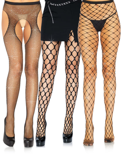 Best Hits Rhinestone Fishnet Tights Hosiery Bundle