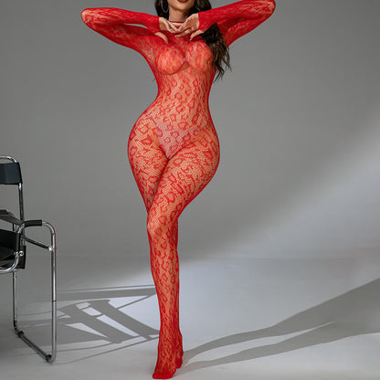 Sexy Lingerie Sexy Fishnet One-piece Long Sleeves Backless Jacquard