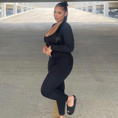 Sexy Soft High Elastic Long-sleeved Tights Trousers Jumpsuit