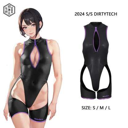 Anime Style Sexy One-piece Swimsuit Front Zipper Spandex Racing Swimwear Bodysuit