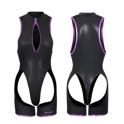 Anime Style Sexy One-piece Swimsuit Front Zipper Spandex Racing Swimwear Bodysuit