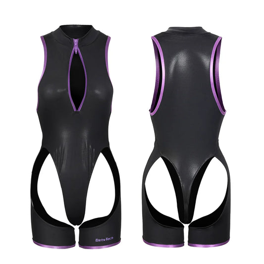 Anime Style Sexy One-piece Swimsuit Front Zipper Spandex Racing Swimwear Bodysuit