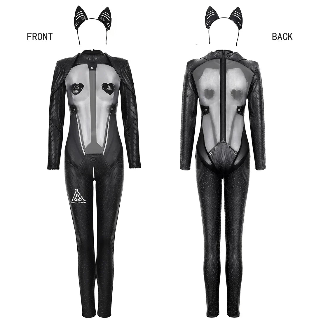 Tactical Anime Girl PU Leather Sheer Mesh Sexy Cosplay Full Bodysuit Costume