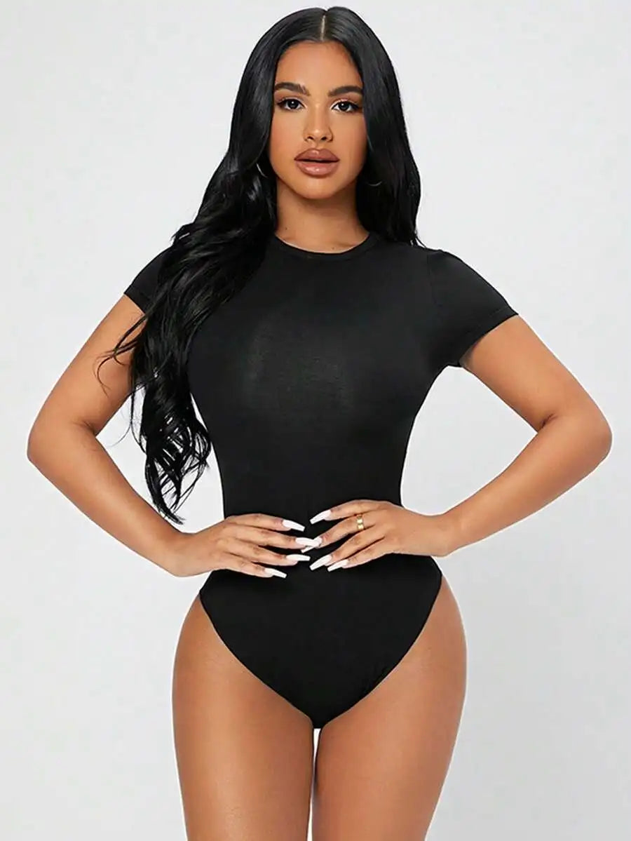 Slim-Fit Short-Sleeve Bodysuit in black