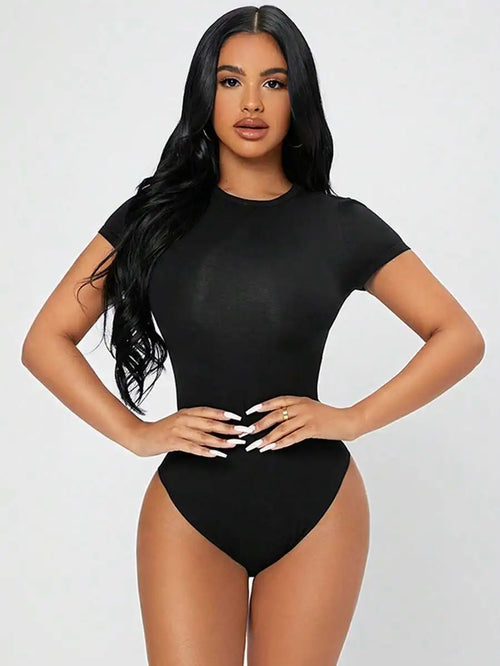 Slim-Fit Short-Sleeve Bodysuit in black