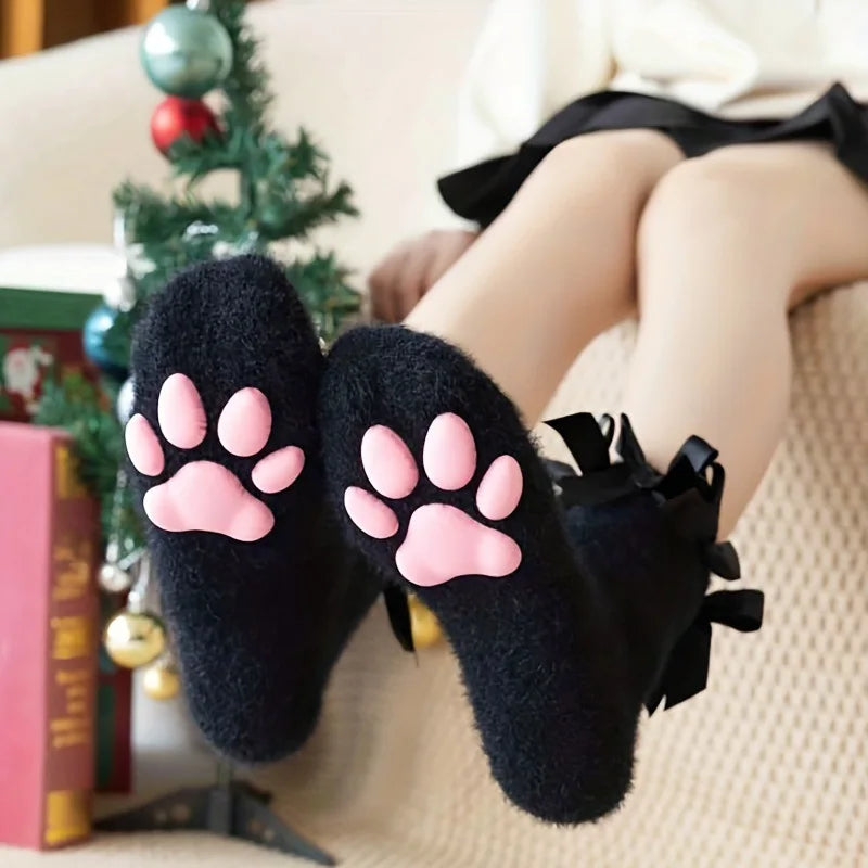 3D cat paw fleece socks