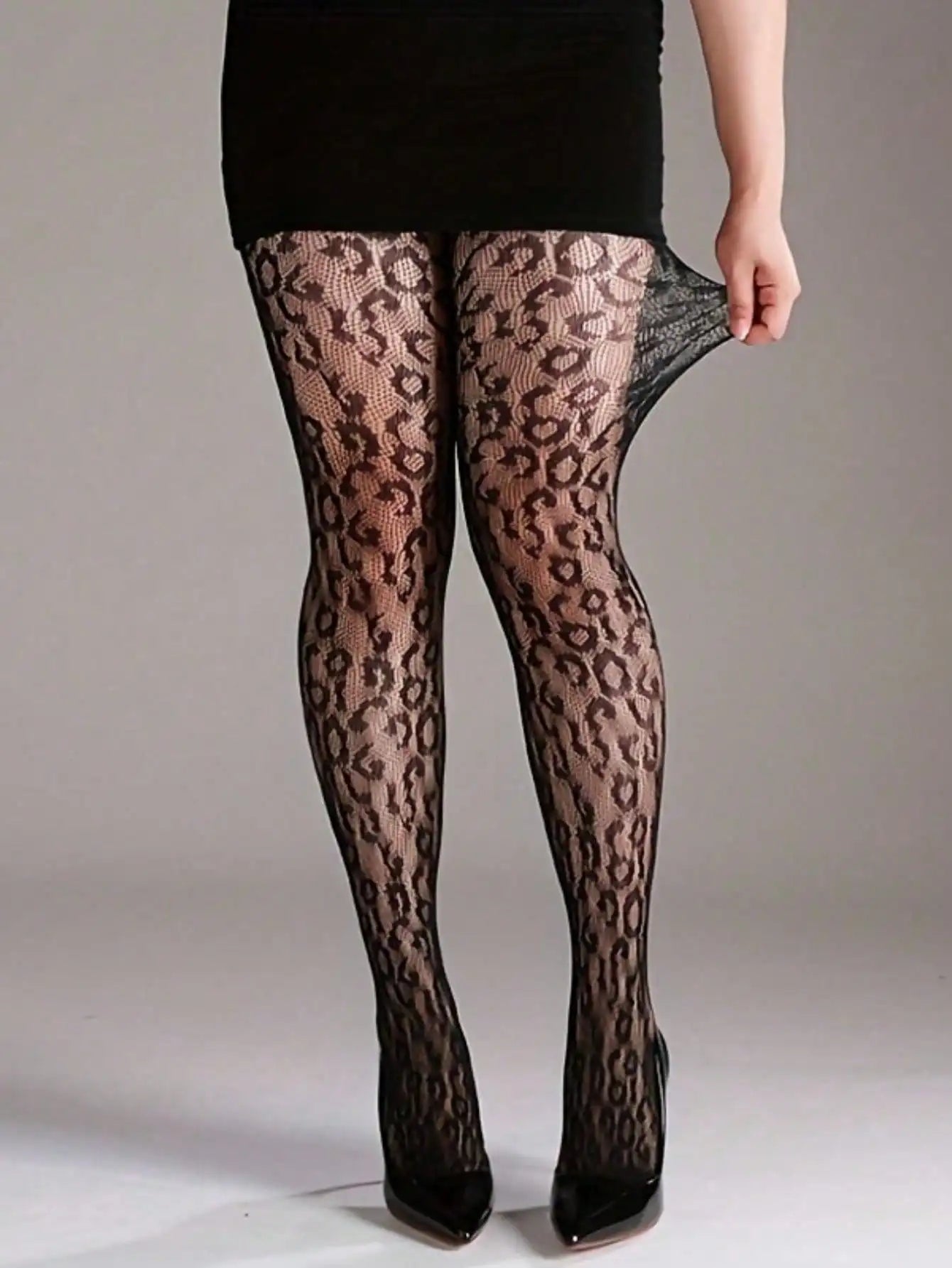Leopard print fishnet stockings