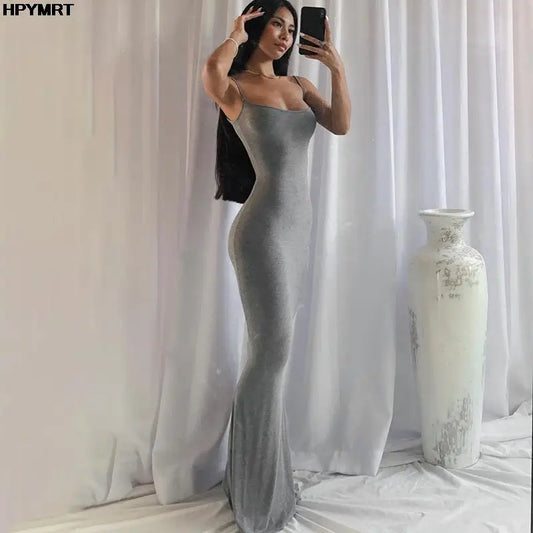 Satin backless slip maxi dress