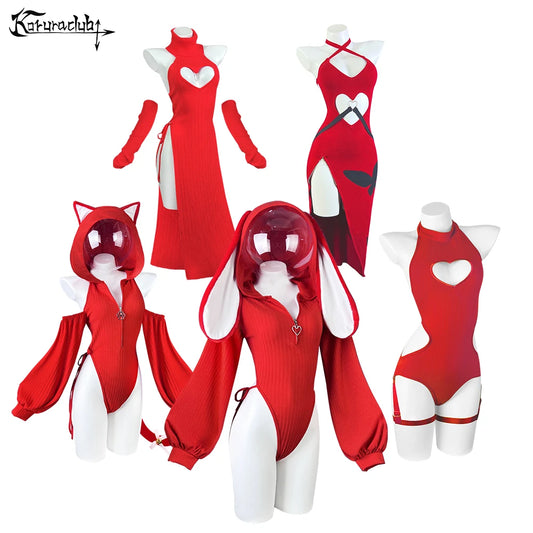 Red bunny knit heart bodysuit