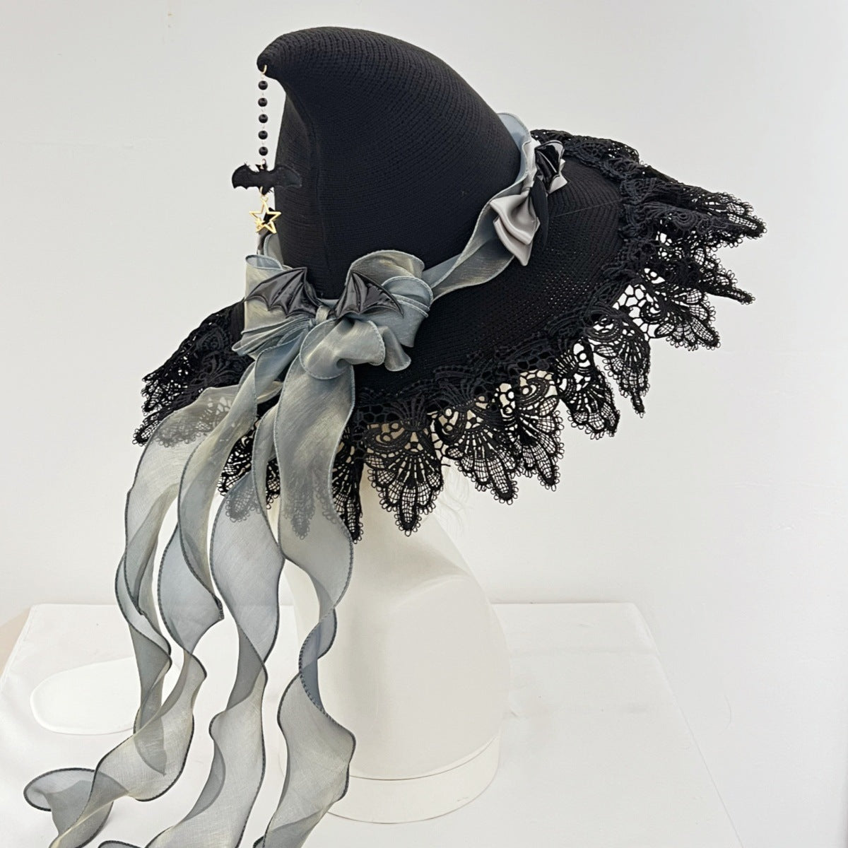 Bat Bow Lace Witch Hat