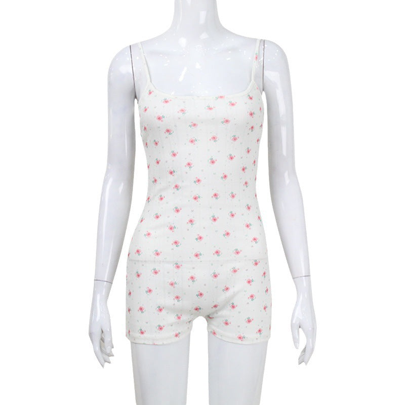 Printed Sling Off-neck Backless Lace-up Outer Wear Shorts