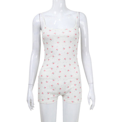 Printed Sling Off-neck Backless Lace-up Outer Wear Shorts