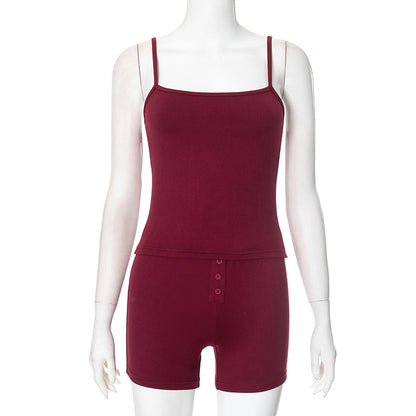 Sleeveless Backless Sexy Suspender Shorts Suit