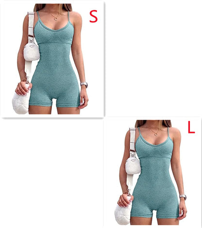 Spaghetti Strap Shorts Jumpsuit Sports Yoga Workout Tight Romper Women Fashion Fitness Sportwear