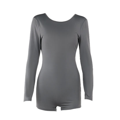 Slim Fit Backless Long Sleeve Shorts Jumpsuit For Women