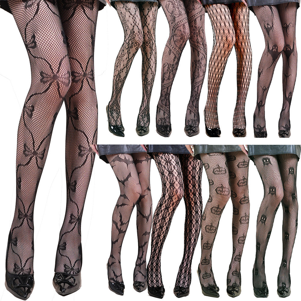 Spiderweb Print Fishnet Tights