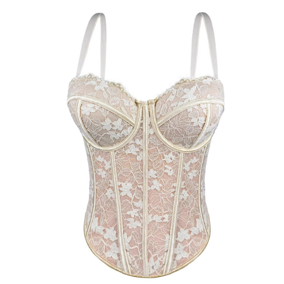 Sheer Rose Lace Bustier — Floral Corset Top