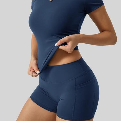 Women's Short-sleeved Slim-fit Pocket Shorts Suit