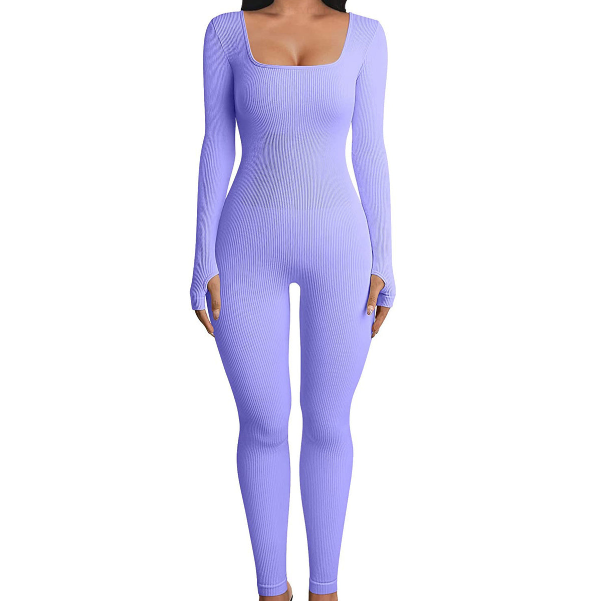 Square Neck Ribbed Jumpsuit