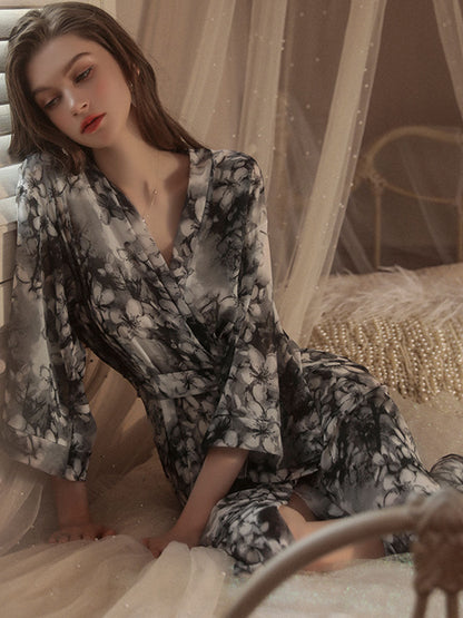 Grey Chiffon Kimono Robe
