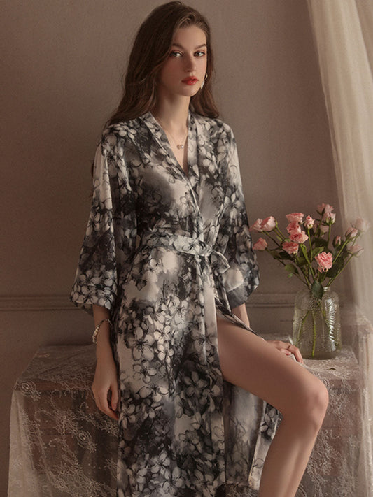 Grey Chiffon Kimono Robe