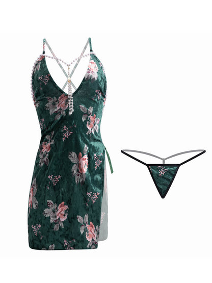 Floral Velvet Cheongsam Dress