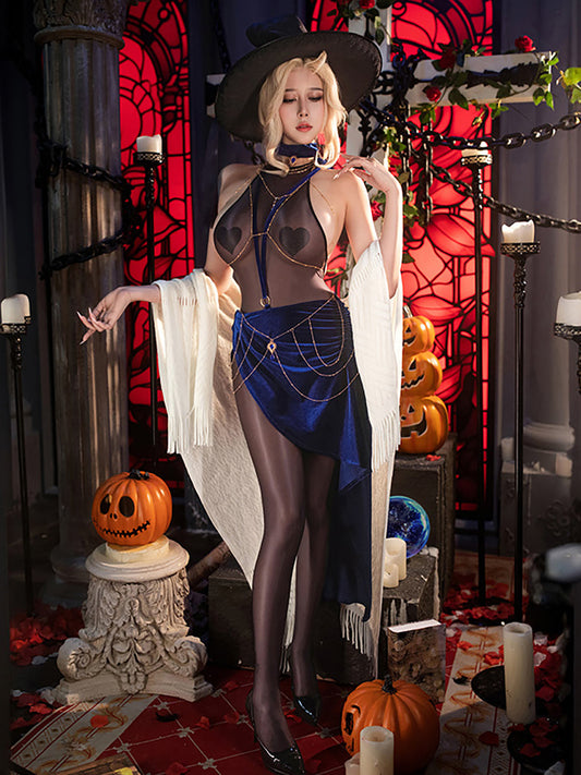 Vintage Crotchless Bodystocking w/ Velvet Skirt