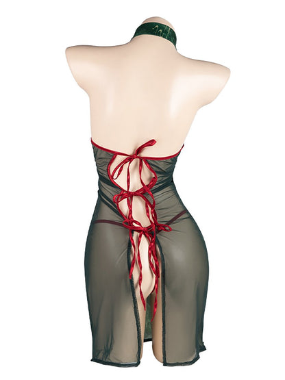 Green Floral Tie Back Cheongsam