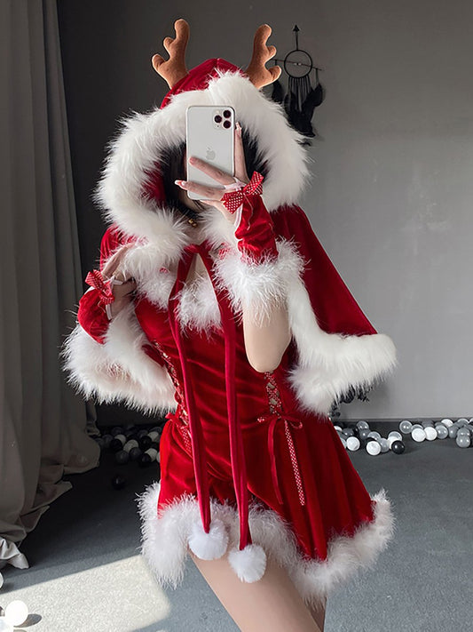 Velvet Christmas Dress with Cape