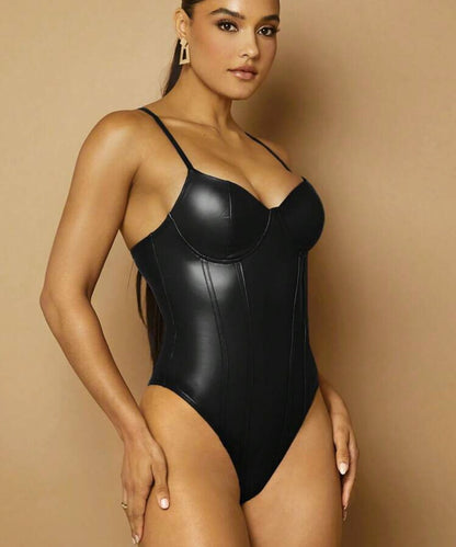 Sexy PU Leather Body-shaping One-piece Suit And Pants