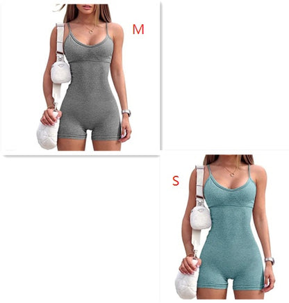Spaghetti Strap Shorts Jumpsuit Sports Yoga Workout Tight Romper Women Fashion Fitness Sportwear