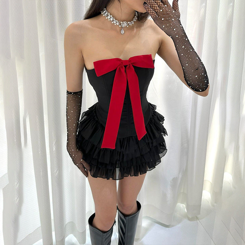 Ruffle Bow Mini Dress