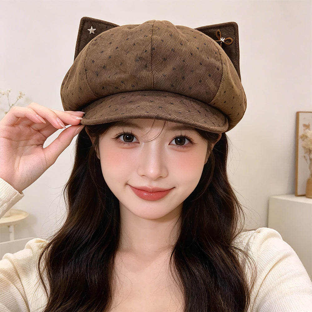 Polka Dot Cat Ear Beret