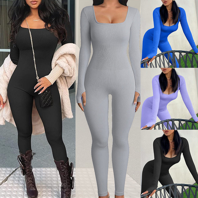 Square Neck Ribbed Jumpsuit