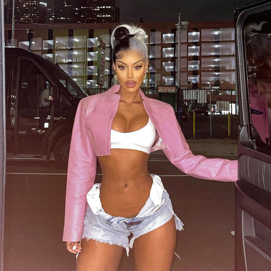 European And American Sexy Hot Girl Locomotive Style Basic Coat