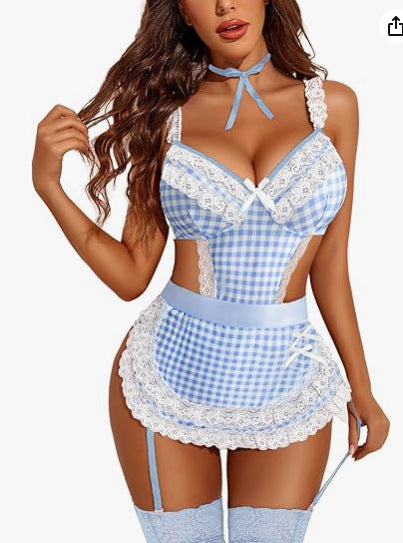 Sexy Women's Hollow Backless Maid Cloth Uniform Suit
