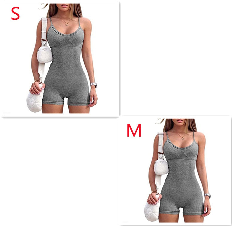 Spaghetti Strap Shorts Jumpsuit Sports Yoga Workout Tight Romper Women Fashion Fitness Sportwear