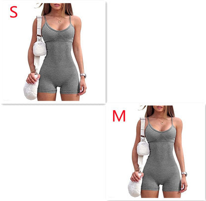 Spaghetti Strap Shorts Jumpsuit Sports Yoga Workout Tight Romper Women Fashion Fitness Sportwear