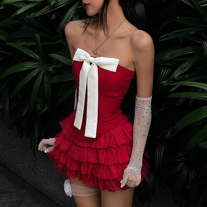 Ruffle Bow Mini Dress