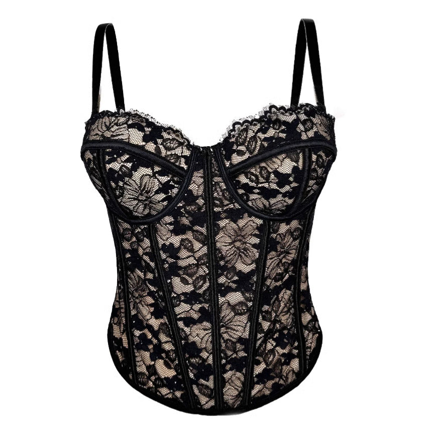 Sheer Rose Lace Bustier — Floral Corset Top