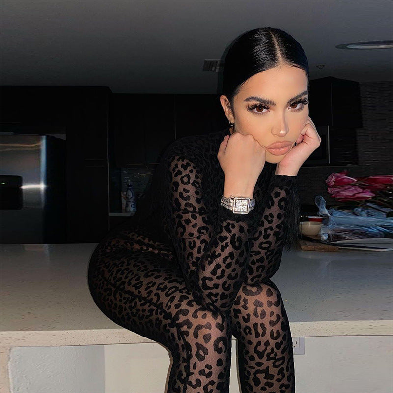 Sheer Leopard Flocked Jumpsuit