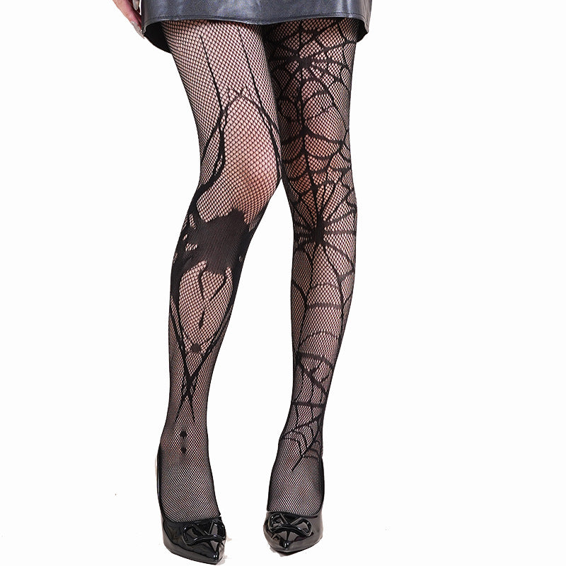 Spiderweb Print Fishnet Tights
