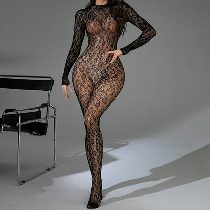 Sexy Lingerie Sexy Fishnet One-piece Long Sleeves Backless Jacquard