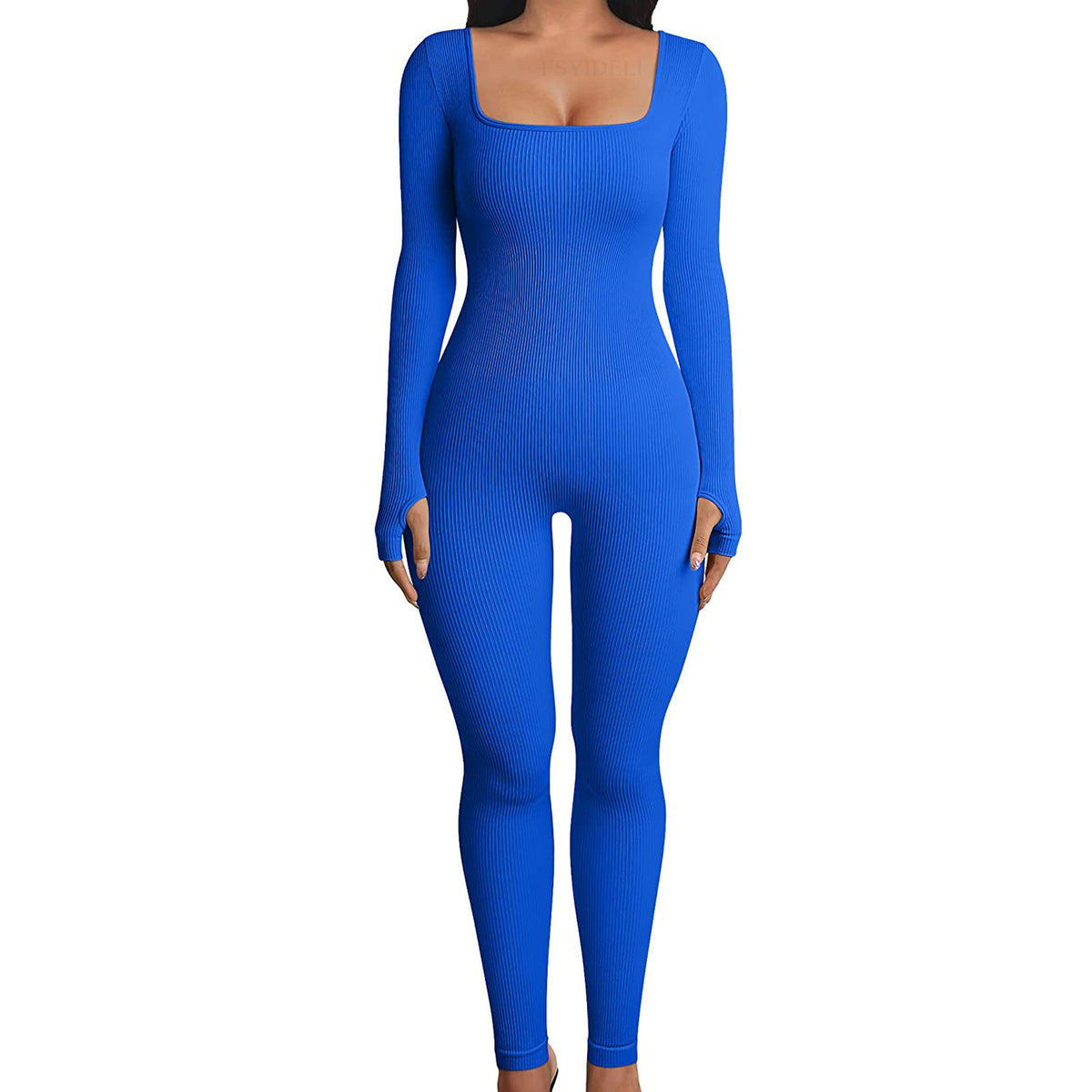 Square Neck Ribbed Jumpsuit