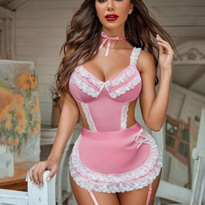 Sexy Women's Hollow Backless Maid Cloth Uniform Suit