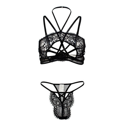 Floral Lace Peekaboo Bra Set Cage Back Bralette and Panty 2PCS Lingerie Set