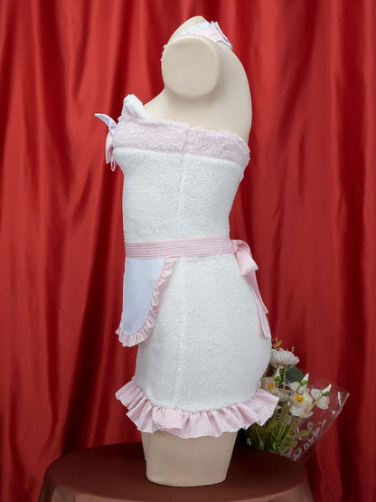 White Furry Cat Strapless Mini Dress