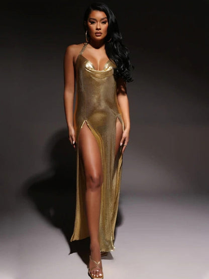 Gold Chainmail Halter Dress