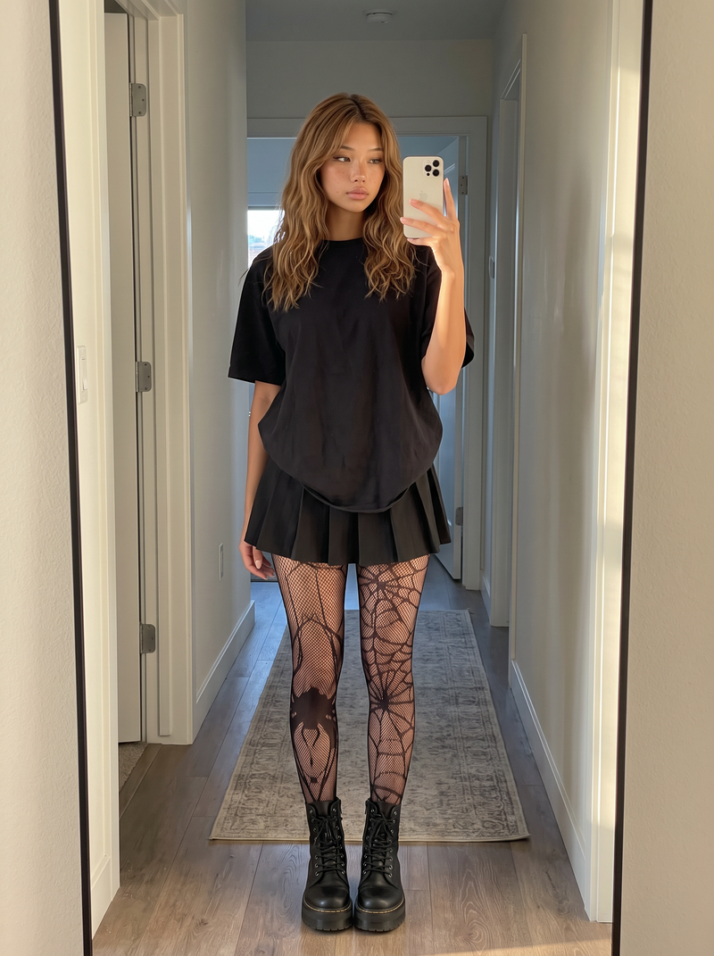 Spiderweb Print Fishnet Tights