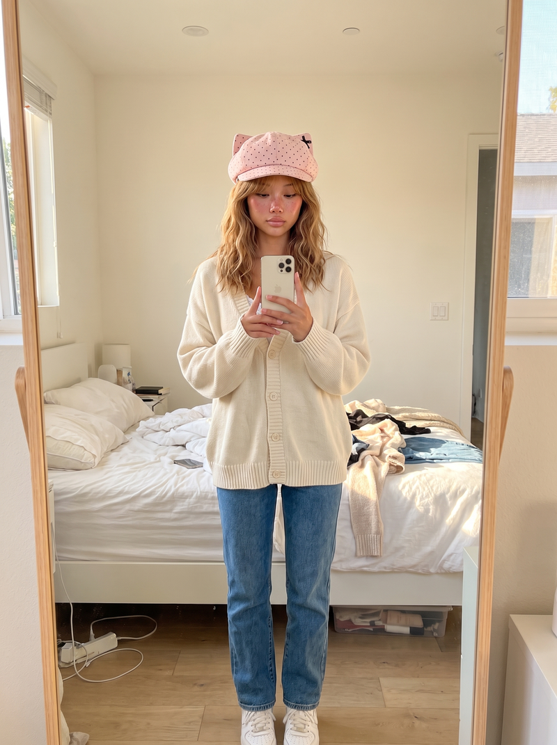 Polka Dot Cat Ear Beret